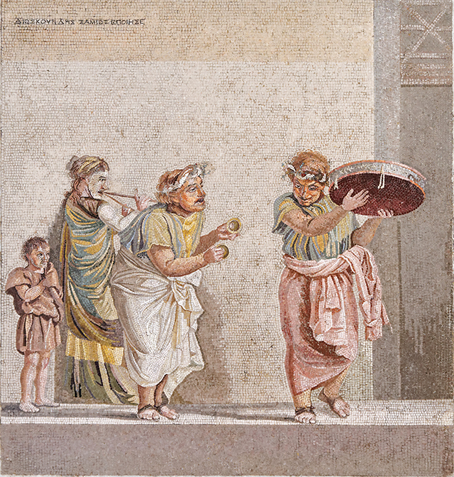 history of cymbals Roman mosaic