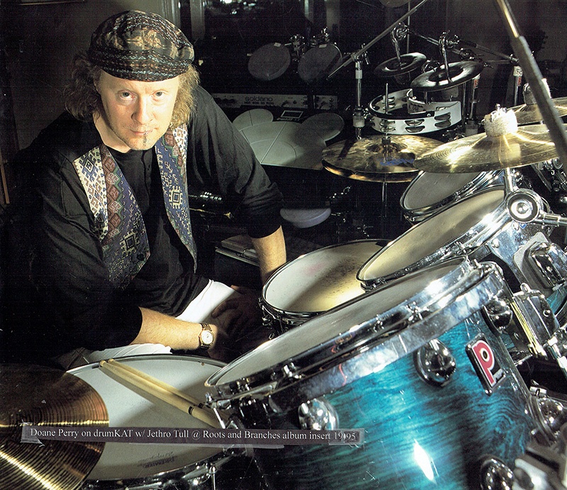 Doane Perry with a drumKAT and his drum set used with Jethro Tull in 1995