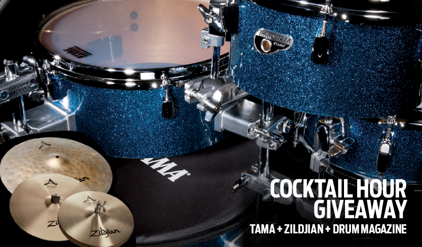 /></p><br /> <p>TAMA, Zildjian & DRUM! Magazine are offering one lucky winner a TAMA<br /> Cocktail-JAM kit equipped with Zildjian cymbals! Winner selects their finish of choice: Bright Orange Sparkle, Midnight Gold Sparkle, or Indigo Sparkle. The Zildjian City Pack Cymbal Set is the perfect combination of sound & practicality. This 4-cymbal set was designed to deliver the legendary Zildjian sound for smaller sized drum kits and percussion set-ups.<br /> <strong>One lucky winner will receive:</strong><br /> Cocktail Kit (Winner Chooses Finish: Bright Orange Sparkle, Midnight Gold Sparkle, or Indigo Sparkle): 6” x 16” BD, 5” x 10” TT, 5.5” x 14” FT, 5” x 12” SD, single pedal, single tom attachment (x2), bass drum mute, drum bag, hardware bag; Zildjian City Pack Cymbal Set (includes new 18